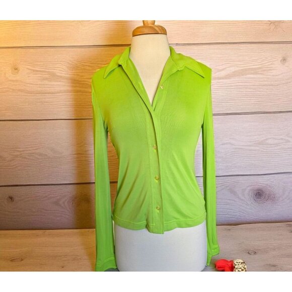 Dolce & Gabbana Jeans Women’s XS Sheer Lime Green Button Up Blouse Top Italy - Picture 2 of 16